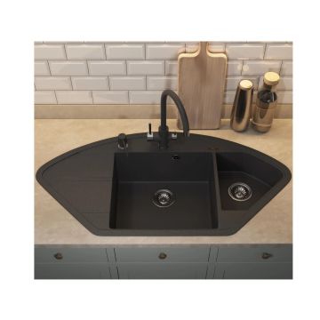 Кухонная мойка кварцевая Uperwood (Упервуд) Quartz UPD-06, 04, угловая двухсекционная, черная 3910202123