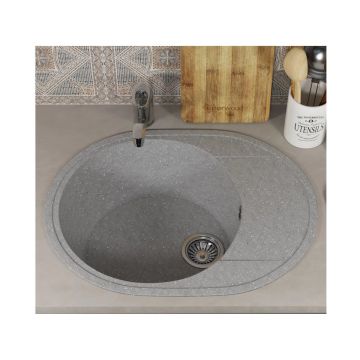 Кухонная мойка из искусственного камня Uperwood (Упервуд) ECON UPD-107, 003, овальная, серая матовая 4910201245