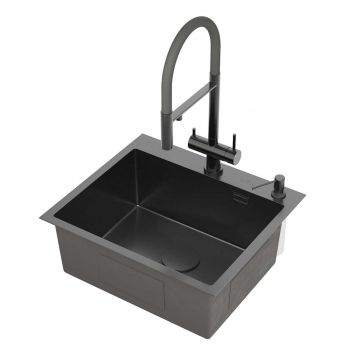 Кухонная мойка RoxenBath (РоксенБаз) Simple 55 PVD с коландером и дозатором, графит, 560220-55B