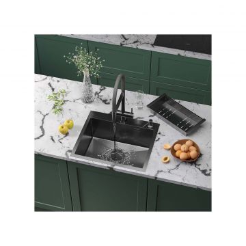 Кухонная мойка RoxenBath (РоксенБаз) Simple 55 PVD с коландером и дозатором, графит, 560220-55B