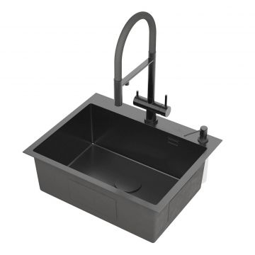 Кухонная мойка RoxenBath (РоксенБаз) Simple 60 PVD с коландером и дозатором, графит, 560220-60B