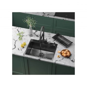 Кухонная мойка RoxenBath (РоксенБаз) Simple 60 PVD с коландером и дозатором, графит, 560220-60B