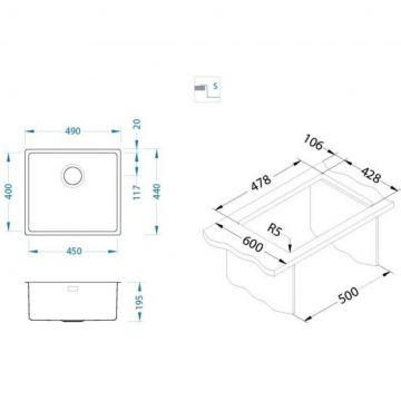 Мойка кухонная прямоугольная Alveus (Алвеус) Kombino 40 Нержавеющая сталь KMB FI (1122682) с сифоном