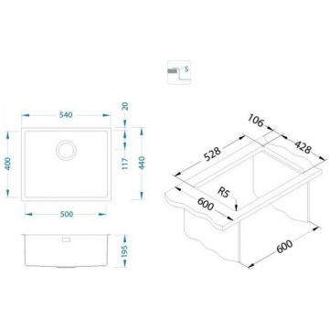 Мойка кухонная прямоугольная Alveus (Алвеус) Kombino 50 Нержавеющая сталь KMB FI (1114489) с сифоном