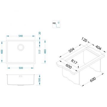 Мойка кухонная прямоугольная Alveus (Алвеус) Monarch Kombino 50 Bronze SAT (1122674) с выпуском без сифона