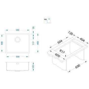 Мойка кухонная прямоугольная Alveus (Алвеус) Monarch Kombino 50 Copper SAT (1120381) с выпуском без сифона