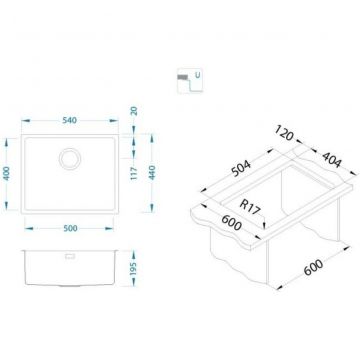 Мойка кухонная прямоугольная Alveus (Алвеус) Monarch Kombino 50 Gold SAT (1120361) с выпуском без сифона