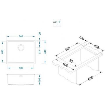 Мойка кухонная прямоугольная Alveus (Алвеус) Monarch Kombino 50 Anthracite SAT (1121284) с выпуском без сифона