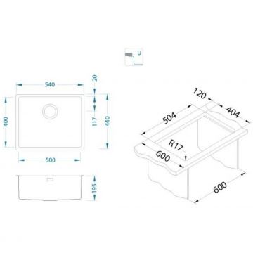Мойка кухонная прямоугольная Alveus (Алвеус) Monarch Kombino 50 Anthracite SAT (1122673) с выпуском без сифона