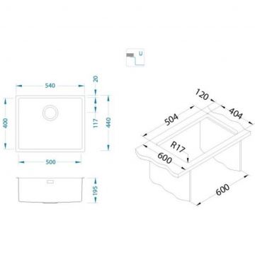 Мойка кухонная прямоугольная Alveus (Алвеус) Kombino 50 Нержавеющая сталь SAT (1100237) с сифоном