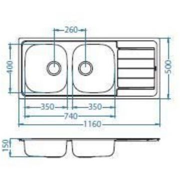 Мойка кухонная прямоугольная Alveus (Алвеус) Line 100 Нержавеющая сталь NAT (1087978) с сифоном