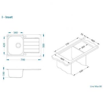 Мойка кухонная прямоугольная Alveus (Алвеус) Line Max 80 Нержавеющая сталь SAT (1136608) с сифоном 1064393
