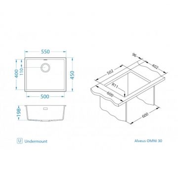 Мойка кухонная прямоугольная Alveus (Алвеус) Granital Omni 30 Terra-G22 (1150053) с сифоном 1145083