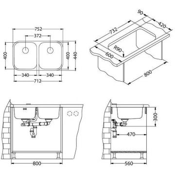 Мойка кухонная прямоугольная Alveus (Алвеус) Duo 30 Нержавеющая сталь SAT (1036849) с сифоном