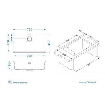 Мойка кухонная прямоугольная Alveus (Алвеус) Granital Omni 40 Beige-G55 (1150061) с сифоном 1145083