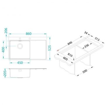 Мойка кухонная прямоугольная Alveus (Алвеус) Pure 50R KMB (1103653) с сифоном