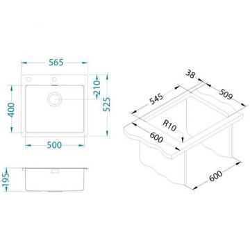 Мойка кухонная прямоугольная Alveus (Алвеус) Pure 70 KMB (1122385) с сифоном