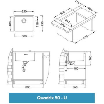 Мойка кухонная прямоугольная Alveus (Алвеус) Quadrix 50 BRS (1102606) с сифоном