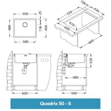 Мойка кухонная прямоугольная Alveus (Алвеус) Quadrix 50 BRS (1102606) с сифоном