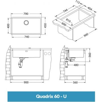 Мойка кухонная прямоугольная Alveus (Алвеус) Quadrix 60 BRS (1092477) с сифоном 1148858