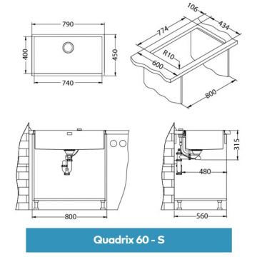 Мойка кухонная прямоугольная Alveus (Алвеус) Quadrix 60 BRS (1092477) с сифоном 1148858