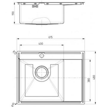 Мойка кухонная прямоугольная Alveus (Алвеус) Quarto 20 BRS-90 (1124383) с сифоном 1130551