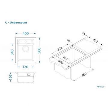 Мойка кухонная прямоугольная Alveus (Алвеус) Granital Atrox 10 Beige-G55 (1139769) с сифоном