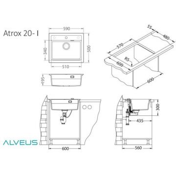 Мойка кухонная прямоугольная Alveus (Алвеус) Granital Atrox 30 Carbon-G91 Black edition (1148162) с сифоном 1148149 BL