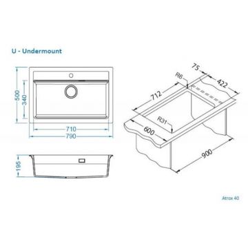 Мойка кухонная прямоугольная Alveus (Алвеус) Granital Atrox 40 Arctic-G11 (1140443) с сифоном