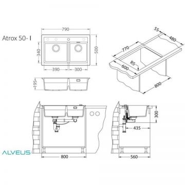 Мойка кухонная прямоугольная Alveus Granital Atrox 50 Terra-G22 (1131999) с сифоном