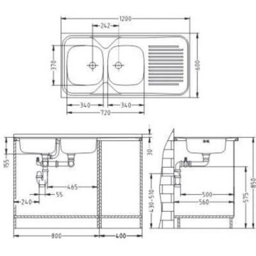 Мойка кухонная прямоугольная Alveus (Алвеус) Classic 100 Нержавеющая сталь Satin (1009084) с сифоном