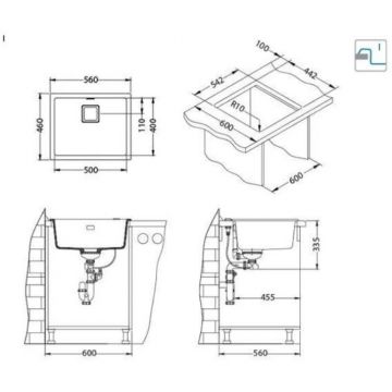 Мойка кухонная прямоугольная Alveus (Алвеус) Granital Plus Quadrix 50 Pebble-G02M (1108035) с сифоном