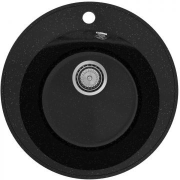 Мойка кухонная Practik из искусственного камня круглая без сифона PR-M-475, цвет: черный оникс, база: 45х45 см, арт. PR-M-475-004