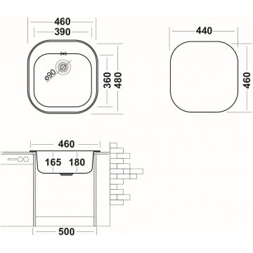 Мойка кухонная Ukinox из нержавейки  Галант, цвет: матовая сталь, база: 46х44 см, арт. GAM460.480 -GT6K 0C