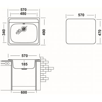 Мойка кухонная Ukinox из нержавейки  Гранд, цвет: стальной, база: 47х55 см, арт. GRL570.490 -GT8K 0C
