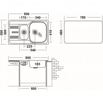 Мойка кухонная Ukinox (Юкинокс) из нержавейки Гранд, цвет: стальной, база: 48х78 см, арт. GRL800.500 15GT8K -O