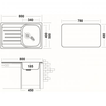 Мойка кухонная Ukinox из нержавейки  Гранд, цвет: стальной, база: 48х78 см, арт. GRL800.500 -GT8K 1R