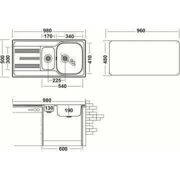 Мойка кухонная Ukinox из нержавейки  Гранд, цвет: стальной, база: 48х96 см, арт. GRL980.500 15GT8K -O