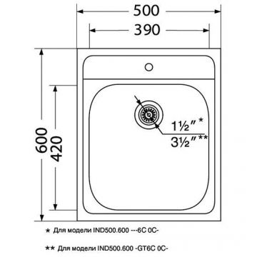 Мойка кухонная Ukinox (Юкинокс) из нержавейки Иннова, цвет: матовая сталь, база: 60х50 см, арт. IND500.600 -GT6C 0C-