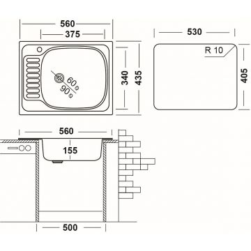 Мойка кухонная Ukinox из нержавейки  Классика, цвет: матовая сталь, база: 41.5х54 см, арт. CLM560.435 ---5K 1R