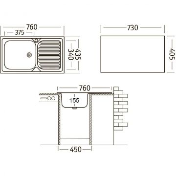 Мойка кухонная Ukinox из нержавейки  Классика, цвет: матовая сталь, база: 41.5х74 см, арт. CLM760.435 -GT5K 2L
