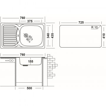 Мойка кухонная Ukinox (Юкинокс) из нержавейки Классика, цвет: матовая сталь, база: 41.5х74 см, арт. CLM760.435 -GW6K 2L