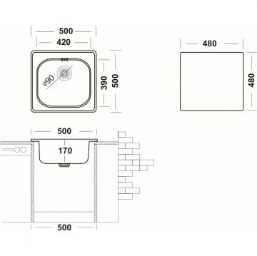 Мойка кухонная Ukinox из нержавейки  Спектр, цвет: матовая сталь, база: 48х48 см, арт. SPM500.500 -GT6K -C