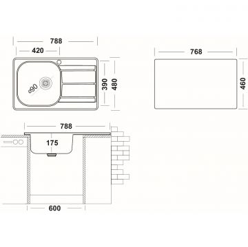 Мойка кухонная Ukinox из нержавейки  Спектр, цвет: матовая сталь, база: 46х76.8 см, арт. SPM788.480 -GT6K 1R