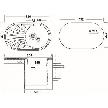 Мойка кухонная Ukinox из нержавейки  Фаворит, цвет: матовая сталь, база: 45х74 см, арт. FAD760.470 -GT6K 1R