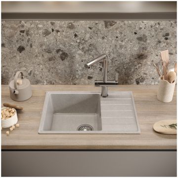 Мойка кухонная Домачи Палермо PR-600-003 60x42, серая, встраиваемая сверху, искусственный мрамор, Domaci