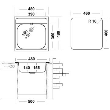 Мойка кухонная Домачи Равенна Ссик DCL 480*480 (6) T 48x48, сталь, встраиваемая сверху, нержавеющая сталь, Domaci
