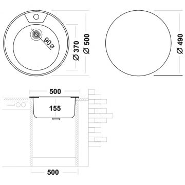 Мойка кухонная Домачи Равенна Традиция DFA 500 (6) TG 50x50, сталь, встраиваемая сверху, нержавеющая сталь, Domaci
