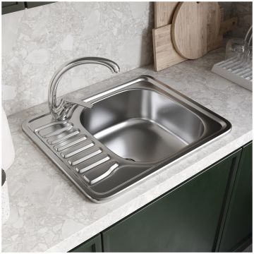 Мойка кухонная Домачи Равенна Форт DCO 580*480 (6) R1TG 58x48, сталь, встраиваемая сверху, нержавеющая сталь, Domaci
