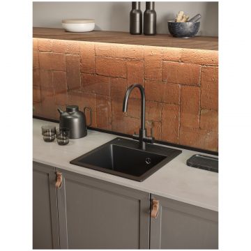 Мойка кухонная Домачи Римини M-GS18-BL 41x47, черная, встраиваемая сверху, кварц, Domaci